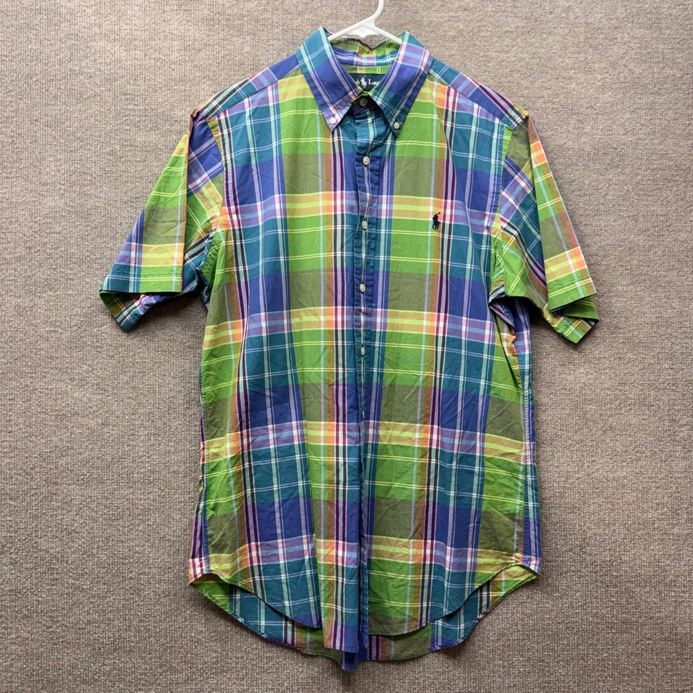 Polo Ralph Lauren Mens Classic Fit Plaid Short Sleeve Button Down Shirt Green M